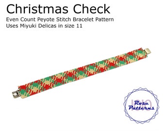 Christmas Check Peyote Bracelet Pattern (Miyuki Delicas Size 11 Even Count)