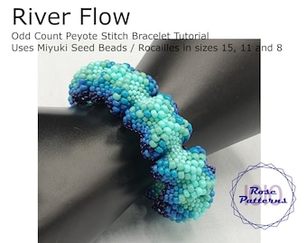 River Flow Peyote Bracelet Tutorial (Miyuki Seed Beads Sizes 8, 11 and 15 Odd Count)