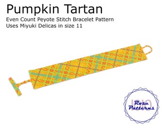 Pumpkin Tartan Peyote Bracelet (Miyuki Delicas Size 11 Even Count)