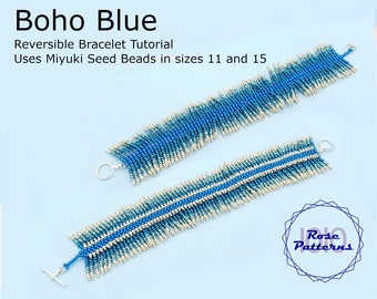 Boho Blue Reversible Bracelet Tutorial (Miyuki Seed Beads Sizes 11 and 15)