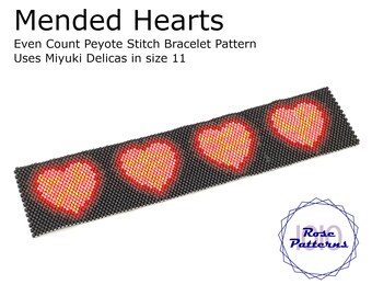 Mended Hearts Peyote Bracelet (Miyuki Delicas Size 11 Even Count)