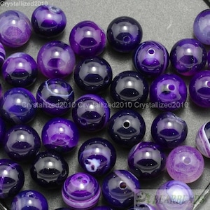 Natural Purple Stripe Agate Gemstones Round Ball Spacer Beads 2mm 3mm 4mm 6mm 8mm 10mm 12mm 15.5&quot; Strand