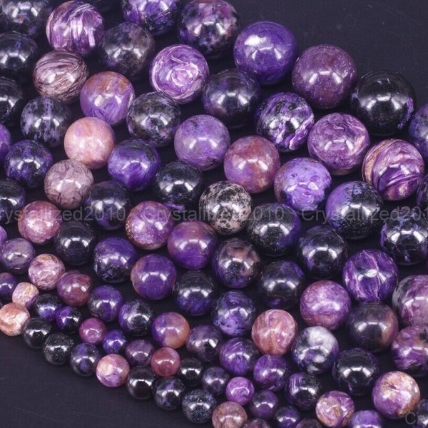 Natural Charoite Gemstones Round Ball Spacer Beads 6mm 7mm 8mm 10mm 11mm 12mm 13mm 14mm 16mm 15.5" Strand