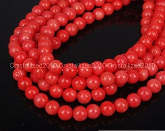 Natural Orange Coral Gemstones Smooth Round Ball Spacer Beads 2mm 3mm 4mm 5mm 6mm 7mm 8mm 10mm 15.5&quot; Strand