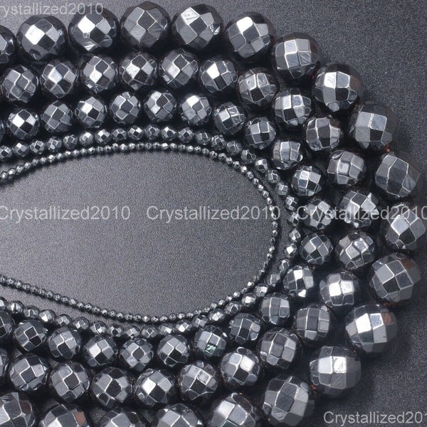 Faceted Natural Jet Black Hematite Gemstone Loose Spacer Round Ball Beads 2mm 3mm 4mm 6mm 8mm 10mm 12mm 15.5 » Strand
