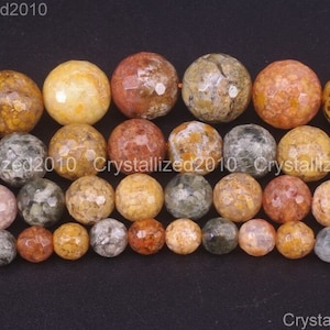 Faceted Natural Marine Agate Gemstones Round Ball Loose Spacer Beads 6mm 8mm 10mm 12mm 15.5&quot; Strand