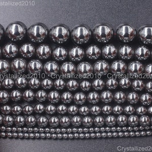 Natural Jet Black Hematite Gemstone Loose Spacer Round Ball Beads 2mm 3mm 4mm 5mm 6mm 7mm 8mm 9mm 10mm 12mm 15.5&quot; Strand