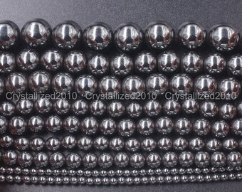 Natural Jet Black Hematite Gemstone Loose Spacer Round Ball Beads 2mm 3mm 4mm 5mm 6mm 7mm 8mm 9mm 10mm 12mm 15.5&quot; Strand