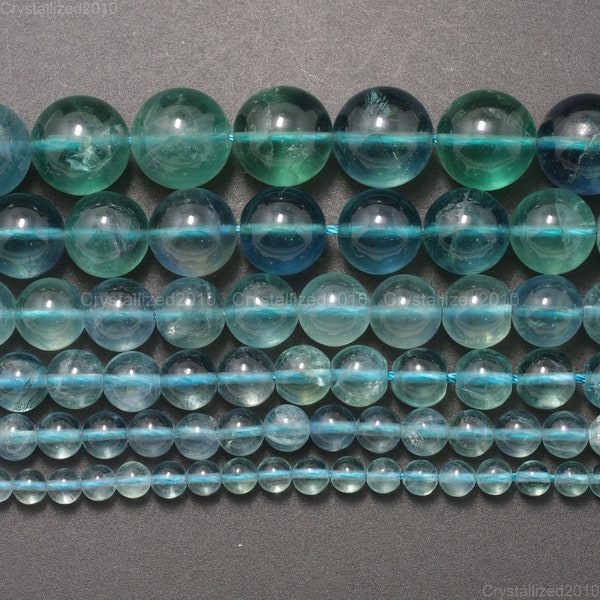 Grade AAA Natural Blue Fluorite Gemstone Loose Spacer Round Ball Beads 4mm 6mm 8mm 10mm 12mm 14mm 15.5 »