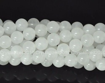 Natural White Jade Gemstone Round Ball Loose Spacer Beads 4mm 6mm 8mm 10mm 12mm 14mm Strand 15.5&quot;