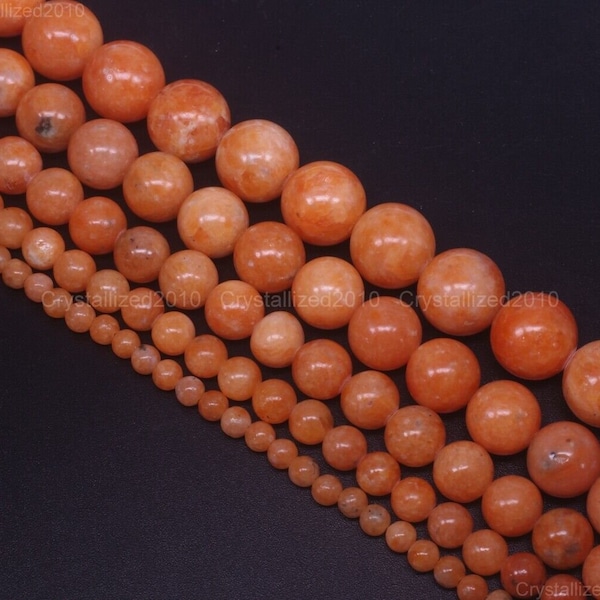 Perles d'espacement lâches de boule ronde de pierre gemme de calcite orange naturelle 4mm 6mm 8mm 10mm 12mm 15.5" Strand