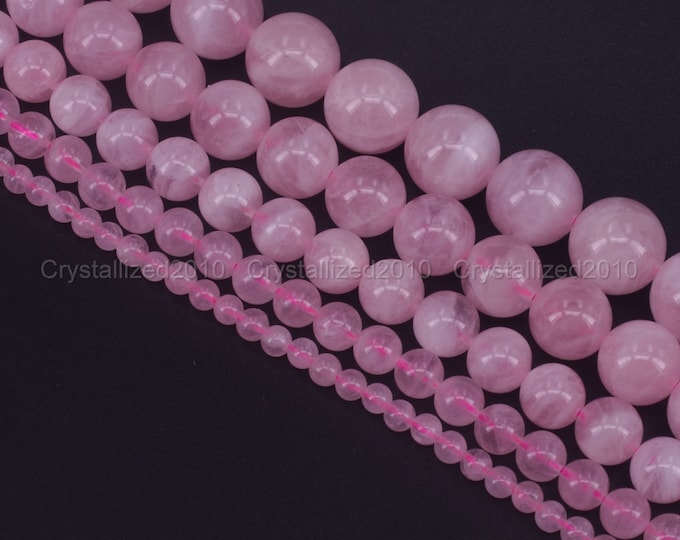 Featured listing image: Natural Madagascar Rose Quartz Gemstone Loose Spacer Round Ball Beads 4mm 6mm 8mm 10mm 12mm 15.5"