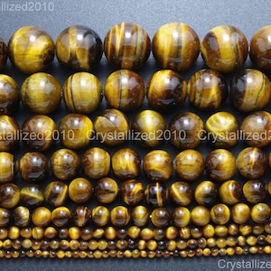 Natural Tiger's Eye Gemstone Round Ball Loose Spacer Beads 2mm 3mm 4mm 6mm 8mm 10mm 12mm 14mm 16mm 18mm 20mm Strand 15.5"