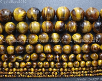 Natural Tiger's Eye Gemstone Round Ball Loose Spacer Beads 2mm 3mm 4mm 6mm 8mm 10mm 12mm 14mm 16mm 18mm 20mm Strand 15.5"