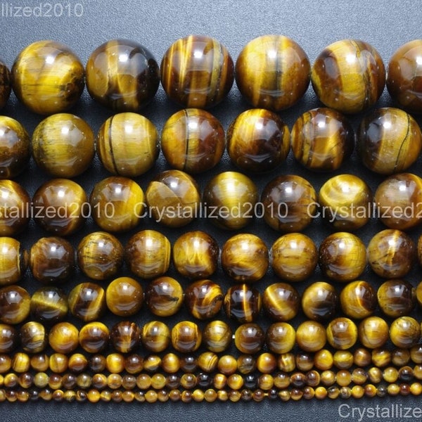 Natural Tiger's Eye Gemstone Round Ball Loose Spacer Beads 2mm 3mm 4mm 6mm 8mm 10mm 12mm 14mm 16mm 18mm 20mm Strand 15.5"