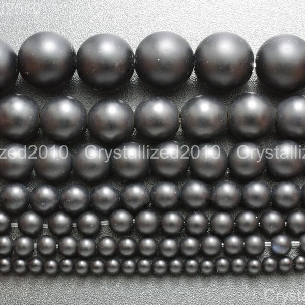 Matte Natural Black Onyx Gemstones Round Ball Loose Spacer Beads 2mm 3mm 4mm 5mm 6mm 7mm 8mm 10mm 12mm 14mm 16mm 18mm 20mm 15.5"