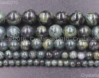 Rhyolite Jasper Gemstone Beads: Round Black Green, 4-12mm, 15.5" Strand