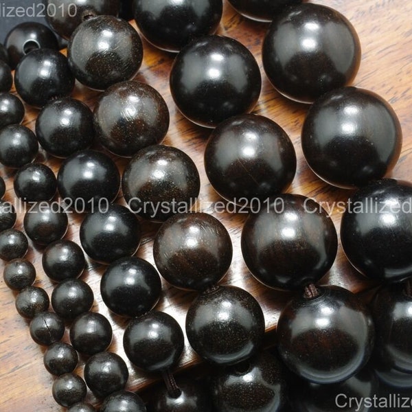 Natural Black Ebony Wood Round Ball Loose Spacer Beads 6mm 8mm 10mm 15mm 18mm 20mm Strand Healing Bracelet