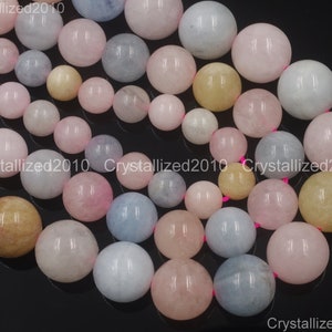 Genuine Grade AAA Natural Gemstones Morganite Beryl Aquamarine Round Ball Loose Spacer Beads 4mm 6mm 8mm 10mm 12mm 15&quot;