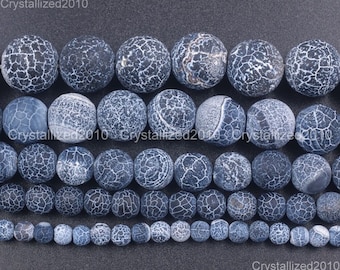 Matte schwarze Feuer-Crackle-Achat-Perlen, runde Spacer-Perlen (40 cm)