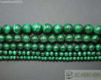 Grade AAA Natural Malachite Gemstone Round Ball Spacer Loose Beads 4mm 6mm 8mm 10mm 12mm 15.5&quot; Strand