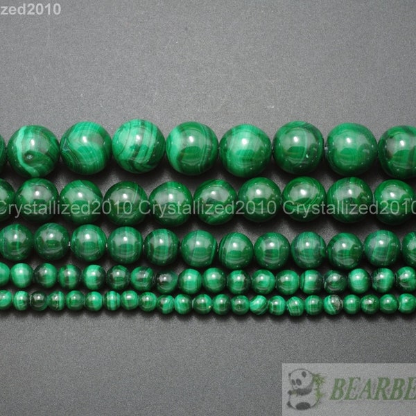 Grade AAA Natural Malachite Gemstone Round Ball Spacer Loose Beads 4mm 6mm 8mm 10mm 12mm 15.5" Strand