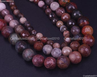 Faceted Picasso Jasper Round Beads 2-14mm, 15.5" Strand