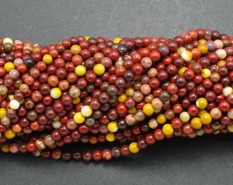 Natural Multi-Colored Moukaite Jasper Gemstone Round Beads - 15.5" Strand