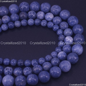 Natural Blue Coral Gemstones Smooth Round Ball Spacer Beads 6mm 8mm 10mm 15.5&quot; Strand
