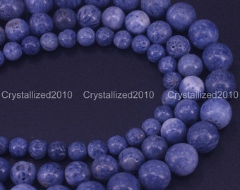 Natural Blue Coral Gemstones Smooth Round Ball Spacer Beads 6mm 8mm 10mm 15.5&quot; Strand