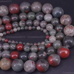 Natural African Bloodstone Jasper Gemstones Round Ball Spacer Loose Beads 4mm 6mm 8mm 10mm 12mm 15.5&quot; Strand
