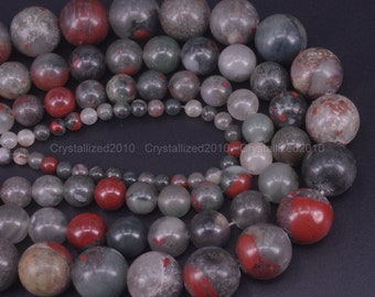 Piedra de sangre africana natural Piedras preciosas de jaspe Espaciador de bolas redondas Cuentas sueltas 4 mm 6 mm 8 mm 10 mm 12 mm 15.5 "Strand