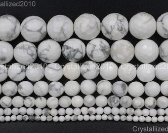 Faceted Natural White Turquoise Gemstones Round Ball Spacer Beads 2mm 3mm 4mm 6mm 8mm 10mm 12mm 14mm 15.5&quot;