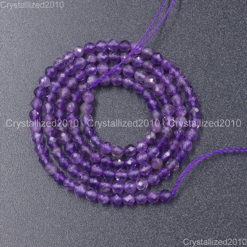Faceted Grade A Natural Amethyst Gemstone Loose Spacer Round Ball Beads 2mm 3mm 4mm 6mm 8mm 10mm 12mm 16