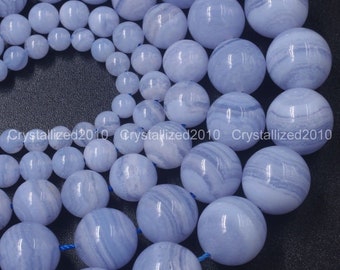 AAA Natural Chalcedony Blue Lace Agate Purple Gemstones Round Ball Spacer Beads 2mm 3mm 4mm 6mm 8mm 10mm 12mm 14mm 15.5" Strand