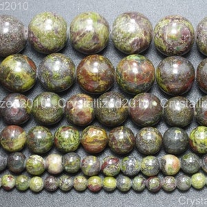 Natural Dragon Bloodstone Jasper Gemstones Round Ball Spacer Loose Beads 4mm 6mm 8mm 10mm 12mm 15.5&quot; Strand