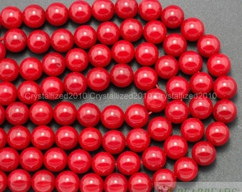 Natural Red Coral Gemstones Smooth Round Ball Spacer Beads 2mm 3mm 4mm 5mm 6mm 7mm 8mm 10mm 15.5&quot; Strand