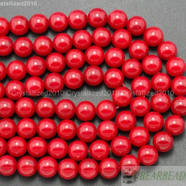 Natural Red Coral Gemstones Smooth Round Ball Spacer Beads 2mm 3mm 4mm 5mm 6mm 7mm 8mm 10mm 15.5" Strand