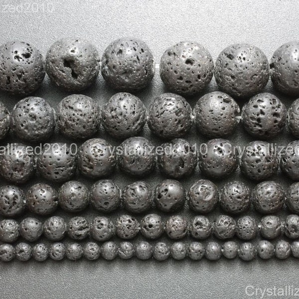 Natural Black Volcanic Lava Gemstone Loose Spacer Round Ball Beads 4mm 6mm 8mm 10mm 12mm 14mm 16mm 18mm 20mm 15.5"