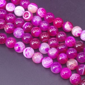 Natural Pink Stripe Agate Gemstones Round Ball Spacer Beads 2mm 3mm 4mm 6mm 8mm 10mm 12mm 15.5&quot; Strand