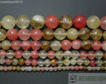 Natural Watermelon Quartz Tourmaline Gemstone Loose Spacer Round Ball Beads 2mm 3mm 4mm 6mm 8mm 10mm 12mm 14mm 15.5&quot;