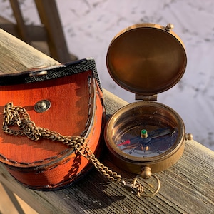 Engraved Brass Compass Sundial: Vintage Nautical Gift