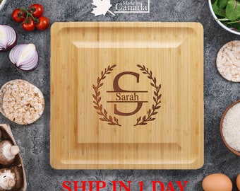 Engraved Bamboo Cheese Board with Knife Set: Personalized Charcuterie Boards