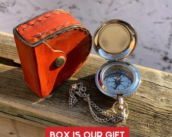 Personalized Brass Compass, Anniversary GiftS with Leather Box
