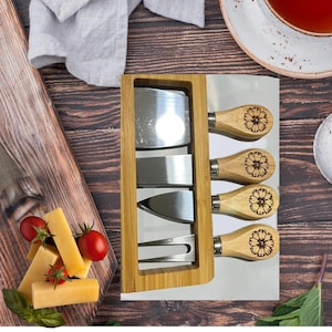 Personalized Charcuterie Knife Set, Engraved Bamboo & Stainless Steel