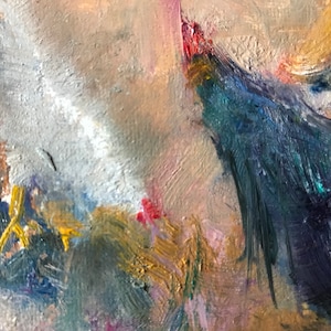 chicken painting  small oil painting  square art  fine art of chickens rooster portrait