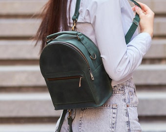 leather backpack, green backpack, mini backpack, small backpack, backpack women, custom backpack, mini backpack purse,leather backpack purse