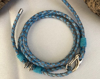 Braided Leather Bracelet with Silver Spring Clasp