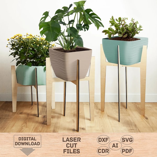 Plant stand svg, Plant stand dxf, Wood plant stand, Indoor plant stand, Outdoor plant stand, Plant pot stand, Corner plant shelf