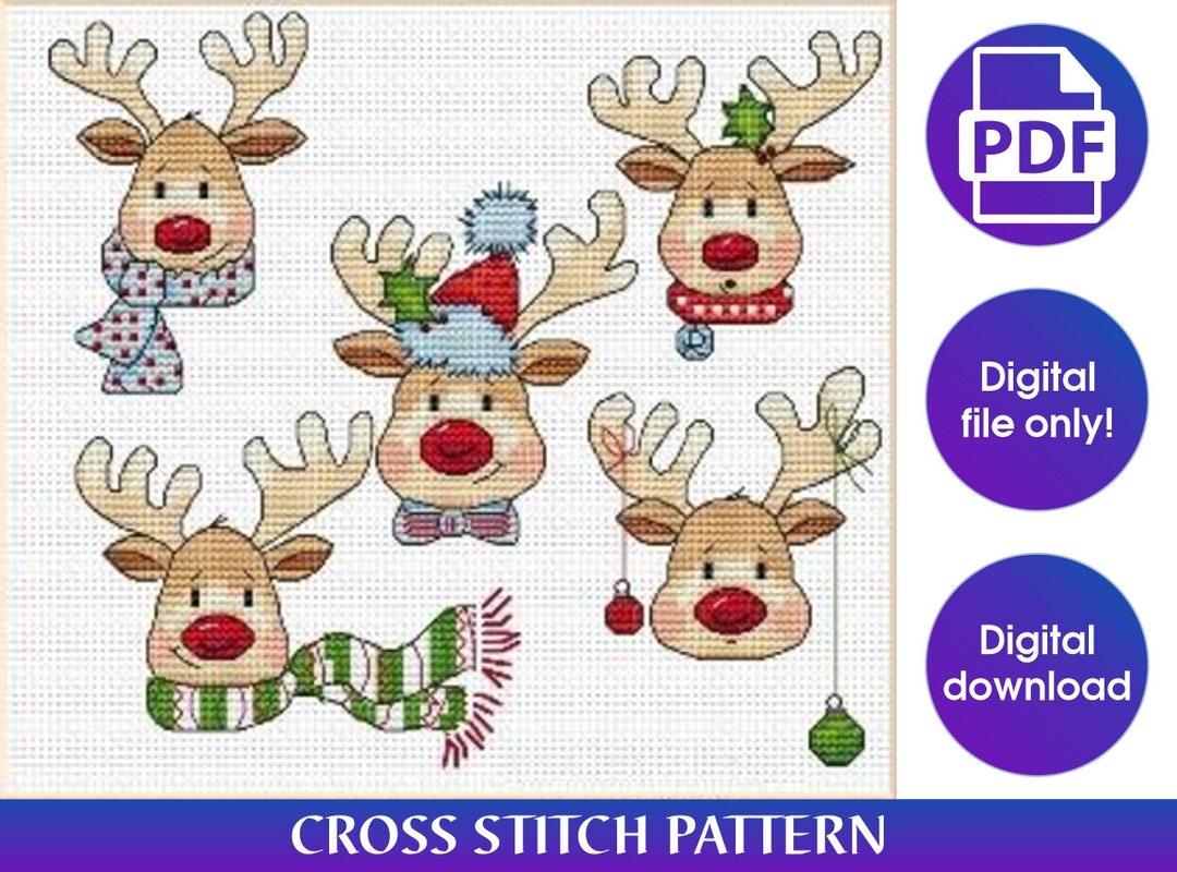Christmas Reindeer Cross Stitch Pattern,reindeer Cross Stitch Pattern ...